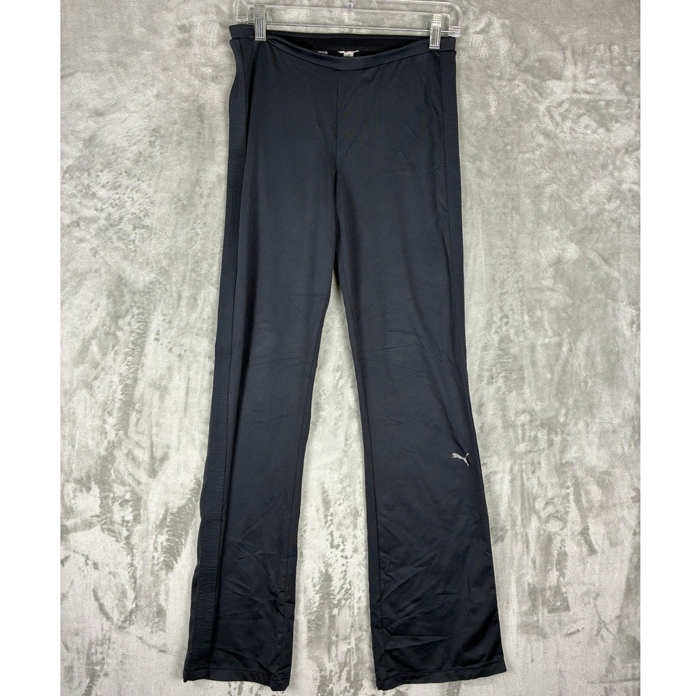 Puma‎ Womens Black Ribbed Flare Leg Athletic Yoga Pants Size Medium M